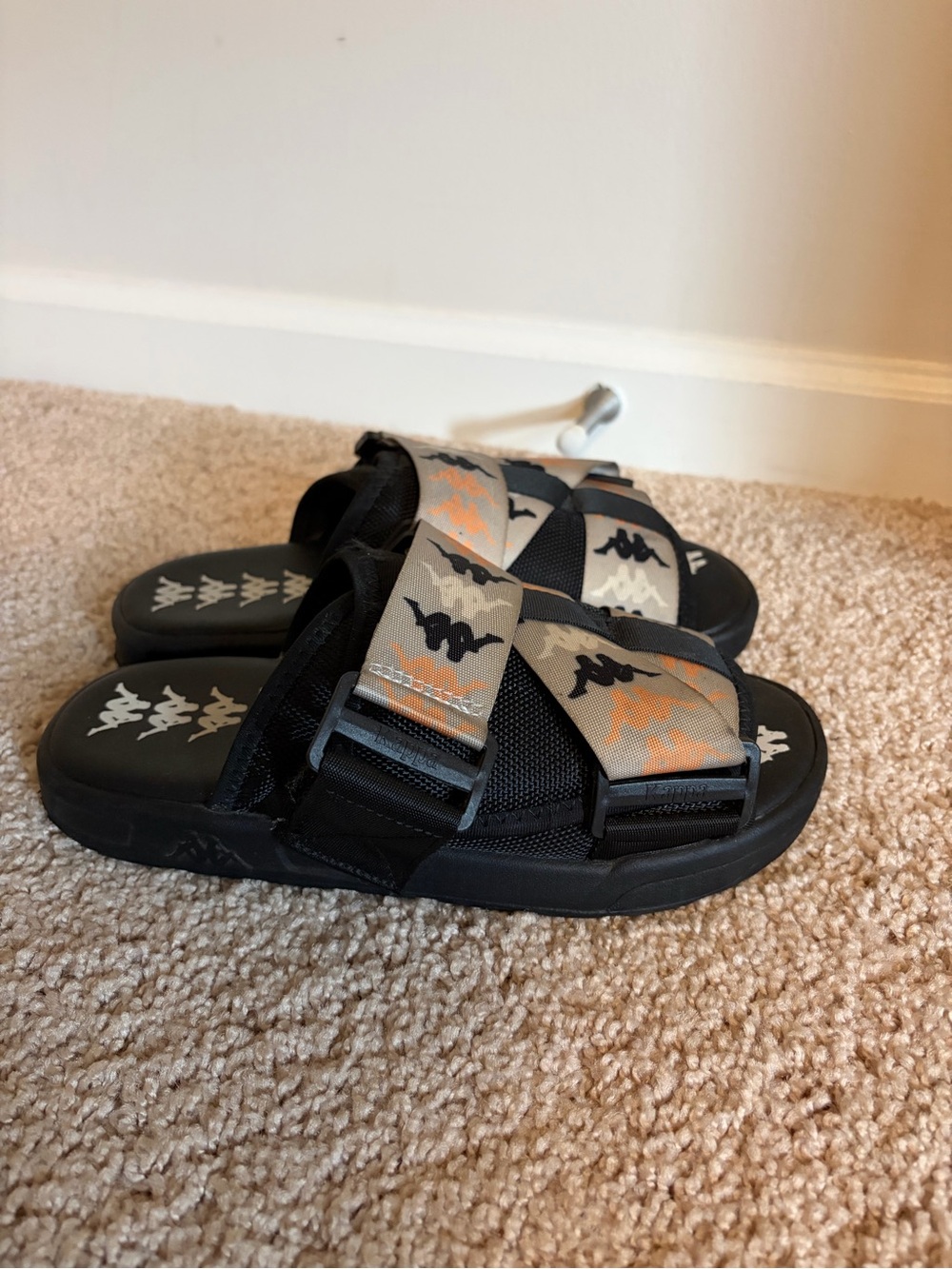 Kappa Kids Black and Gray Adjustable Strap Sandals with Orange Accents
